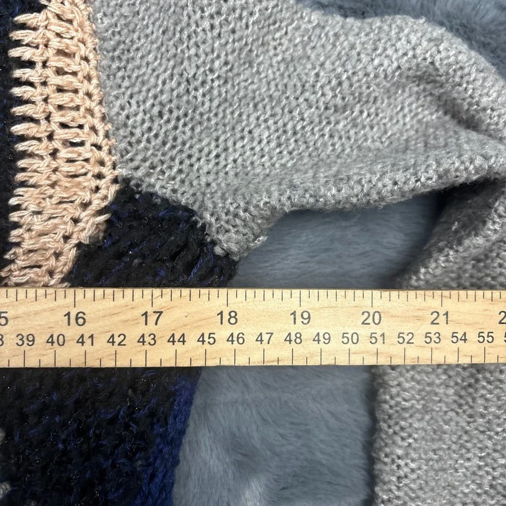 Free People Patchwork Mixed Knit Cardigan Sweater Grey Navy Wool Mohair XS